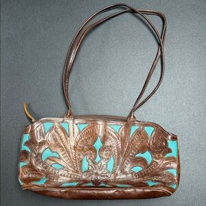 Artisan Brown and Turquoise Shoulder Bag